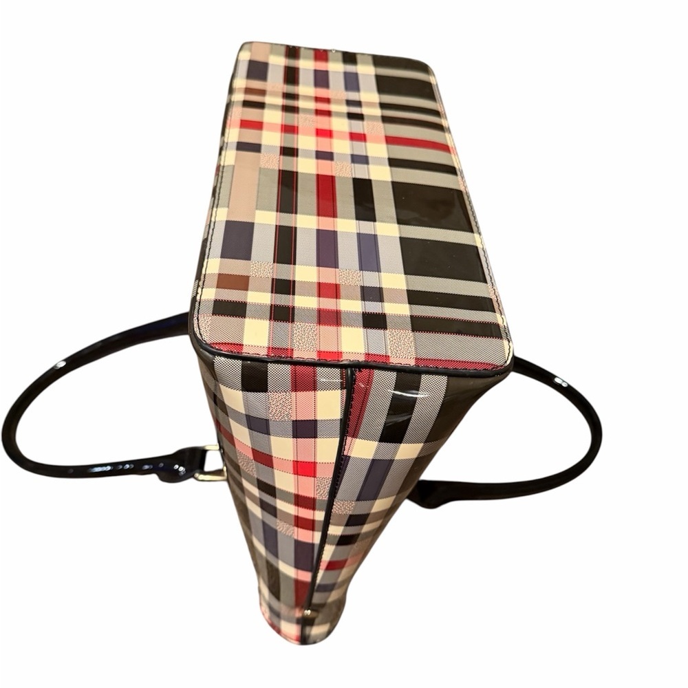 Patent Leather Plaid Fashion Tote Bag with Crossbody Strap - Picture 3 of 5
